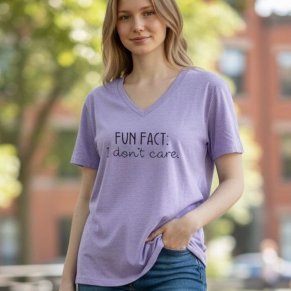 New Lilac Graphic Tee - "FUN FACT: I don't care."/Med - Picture 2 of 2